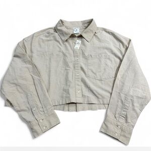 Offline by Aerie Tan Cropped Oversized Button-Up Shirt, NWT, Women’s Size Large